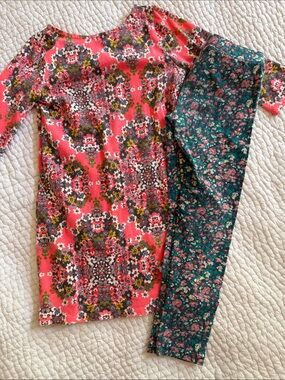 Crewcuts Coral Floral Long-Sleeve dress & Green Floral Leggings